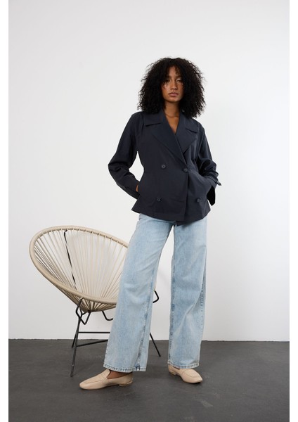 Siyah Regular Astarsız Mevsimlik Trençkot