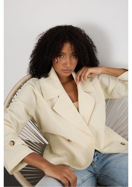 Ekru Regular Astarsız Mevsimlik Trençkot