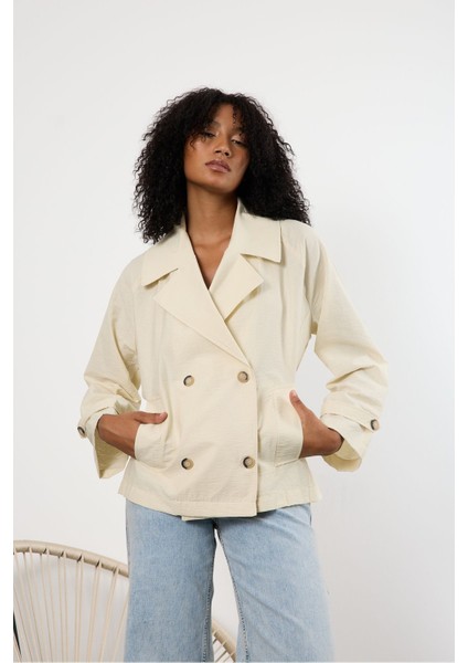 Ekru Regular Astarsız Mevsimlik Trençkot