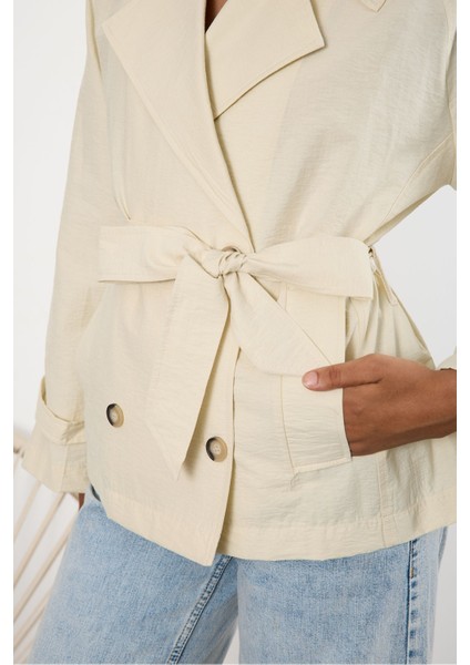 Ekru Regular Astarsız Mevsimlik Trençkot