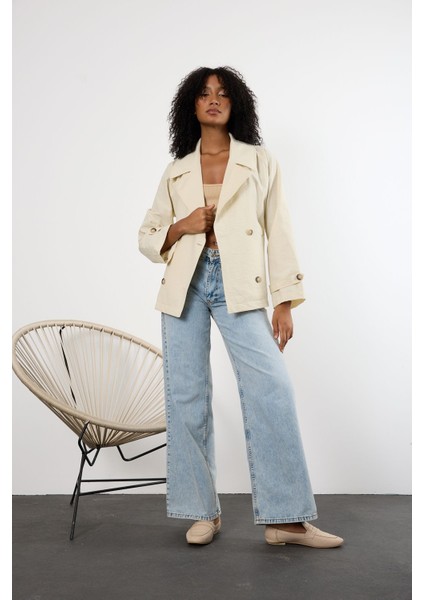 Ekru Regular Astarsız Mevsimlik Trençkot