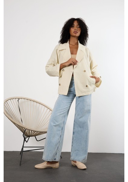 Ekru Regular Astarsız Mevsimlik Trençkot