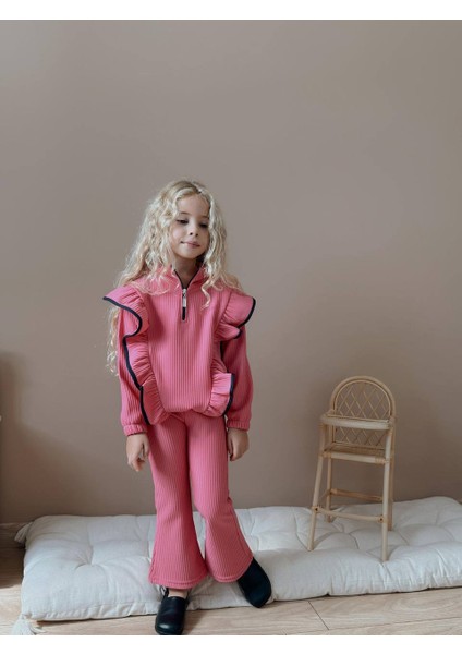 Kız Çocuk Fitilli Fırfır Detaylı Kışlık Takım
