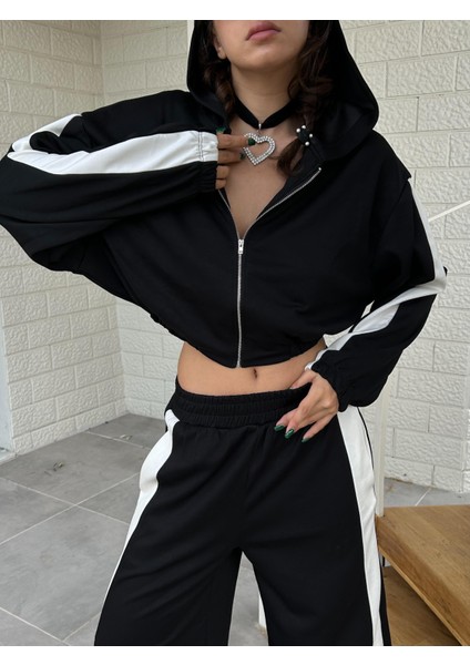 Kadın Siyah Modal Kumaş Oversize Fermuarlı Sweatshit 28216