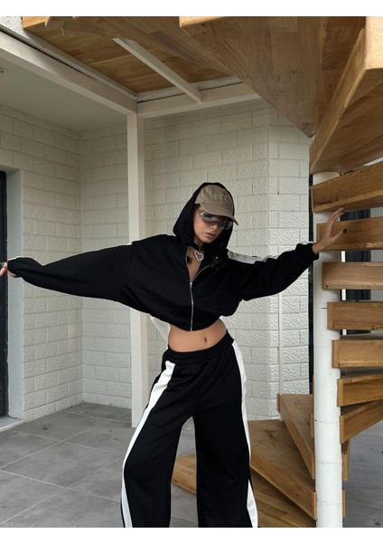 Kadın Siyah Modal Kumaş Oversize Fermuarlı Sweatshit 28216 fırsatları