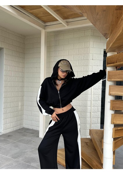 Kadın Siyah Modal Kumaş Oversize Fermuarlı Sweatshit 28216 indirimleri