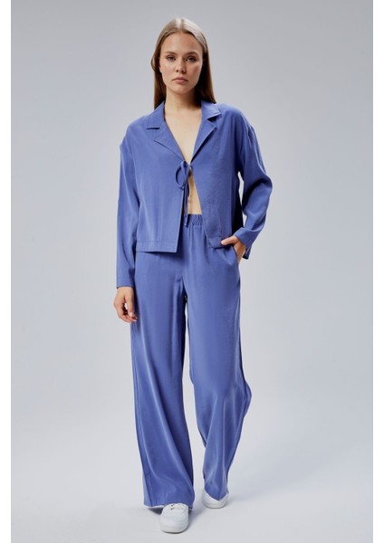 Indigo Beli Lastikli Bol Paça Pantolon