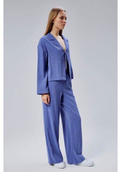 Indigo Beli Lastikli Bol Paça Pantolon