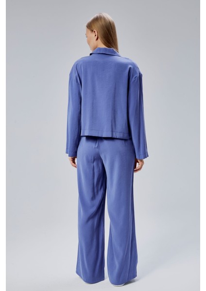 Indigo Beli Lastikli Bol Paça Pantolon