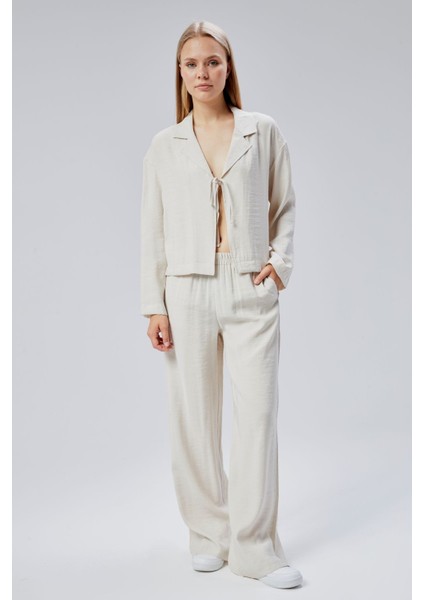 Taş Beli Lastikli Bol Paça Pantolon