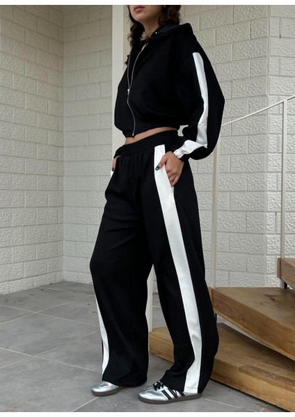 Kadın Siyah Modal Kumaş Oversize Şeritli Pantalon 28170 fiyatları