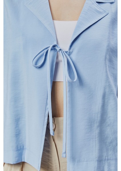 Bebe Mavisi Salaş Kesim Bağlama Detaylı Gömlek