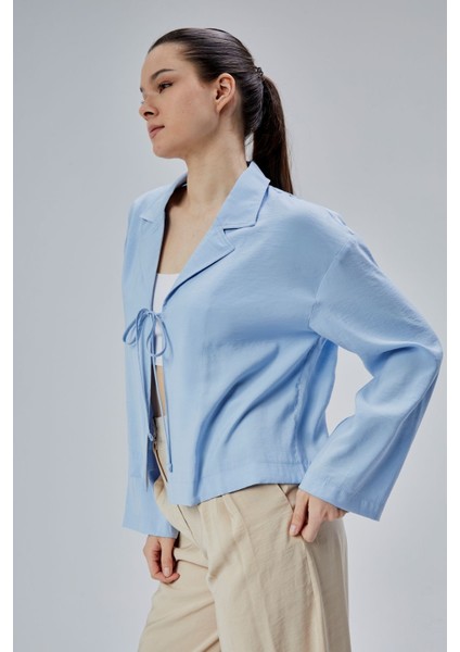 Bebe Mavisi Salaş Kesim Bağlama Detaylı Gömlek