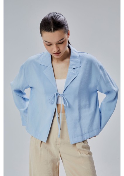 Bebe Mavisi Salaş Kesim Bağlama Detaylı Gömlek