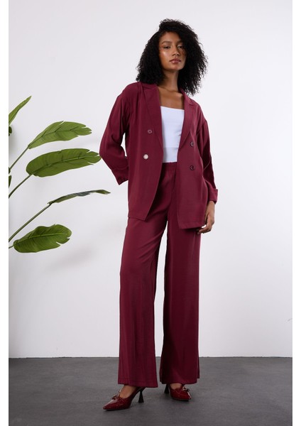 Bordo Regular Beli Lastikli Salaş Pantolon