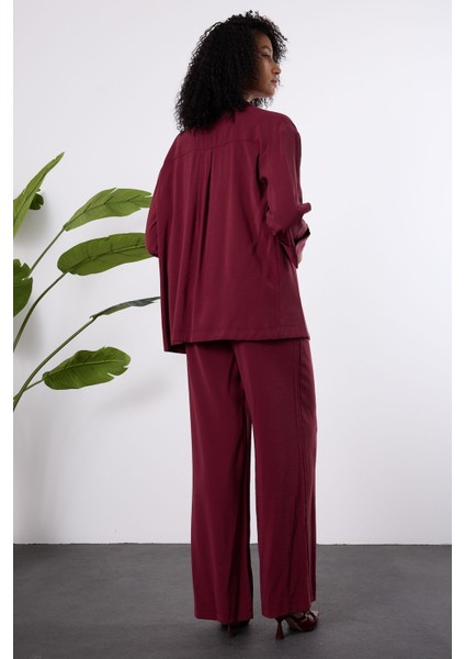Bordo Regular Beli Lastikli Salaş Pantolon