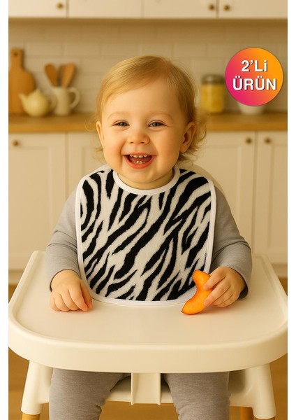 Mini Safari 2'li Zebra Desen Bebek Mama Önlüğü – 25x30 cm indirimleri