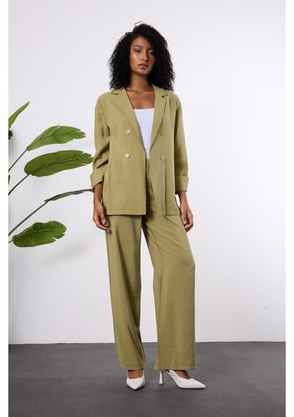 Açık Haki Regular Beli Lastikli Salaş Pantolon indirimleri