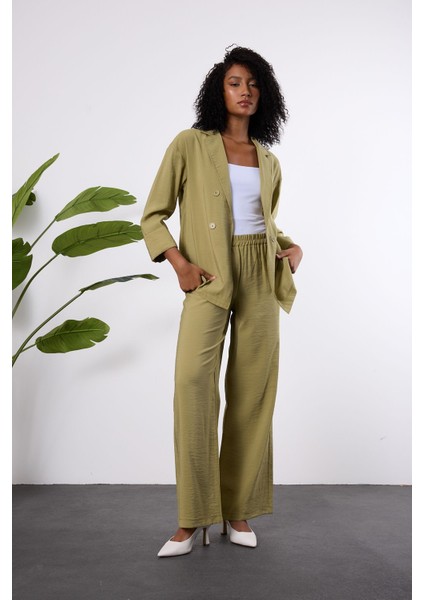 Açık Haki Regular Beli Lastikli Salaş Pantolon