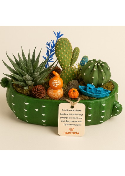 Hartopia-El Yapımı Dekoratif Sukulent & Kaktüs Aranjmanı – Minyatür Bahçe Tasarımı