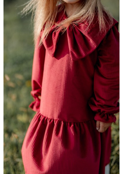 Önü Büyük Fiyonklu Kız Çocuk Elbise Kırmızı fiyatları