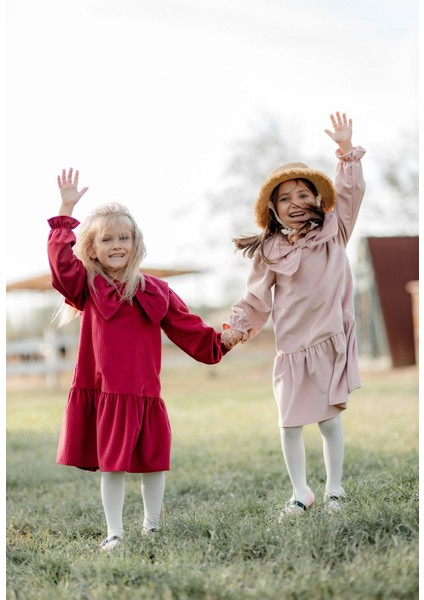 Önü Büyük Fiyonklu Kız Çocuk Elbise Kırmızı fırsatları