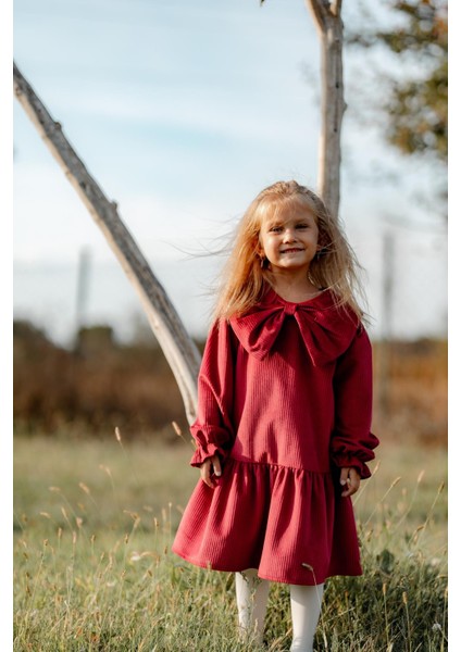Önü Büyük Fiyonklu Kız Çocuk Elbise Kırmızı indirimleri