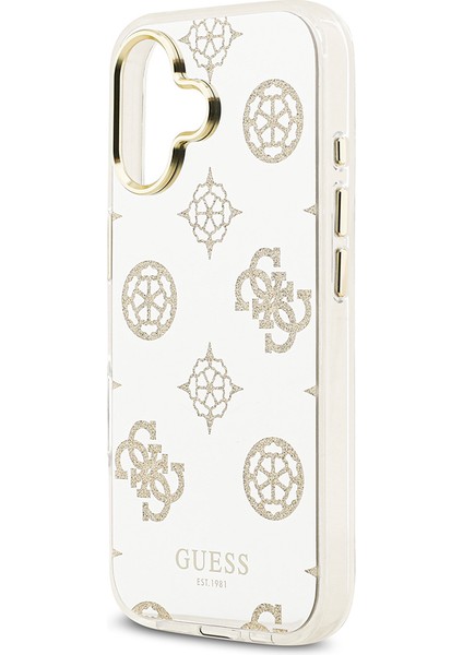 iPhone 17 Uyumlu Kılıf Guess Orjinal Lisanslı Metal Kamera Çerçeveli Simli Peony Aynalı Kapak Gold