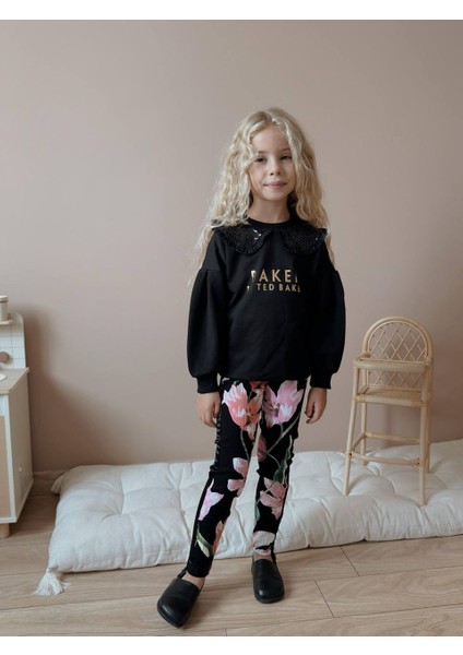 Kız Çocuk Siyah Fitilli Taytlı Kışlık Takım