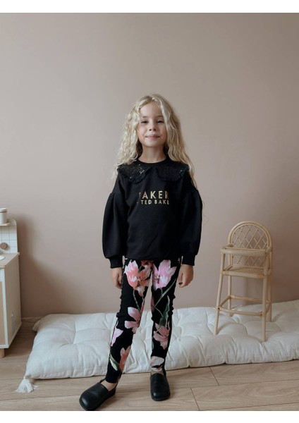 Kız Çocuk Siyah Fitilli Taytlı Kışlık Takım modelleri