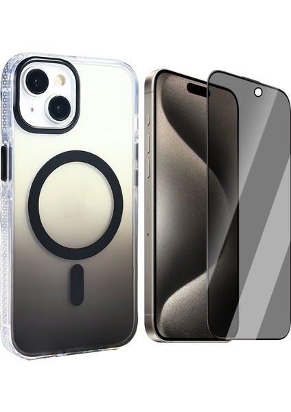 iPhone 13 Kılıf M-safe Şarj Özellikli Transparan Renk Geçişli Zore Toros Kapak + Hayalet Ekran Koruyucu