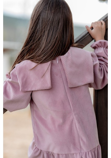 Önü Büyük Fiyonklu Kız Çocuk Elbise Gül Kurusu fiyatları