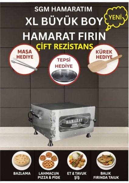 Büyük Boy Çift Rezistans Pratik Fırın 2500W, Bazlama ve Lahmacun Için Mükemmel