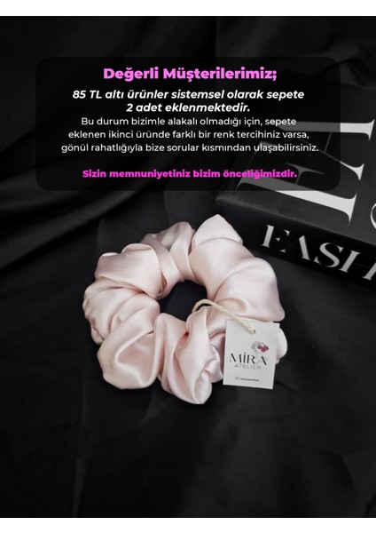 Kadın Saten Toka - Pudra Düşü – Tekli Lüks Lastik Model Scrunchie