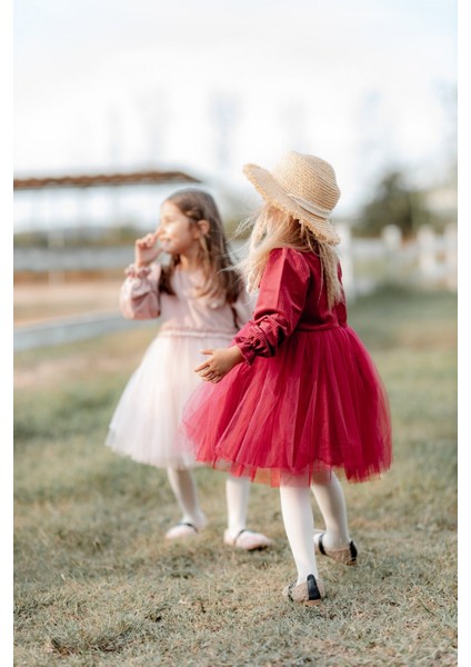 Rosa Kadife Kabarık Tüllü Kız Çocuk Elbise Kırmızı fiyatları