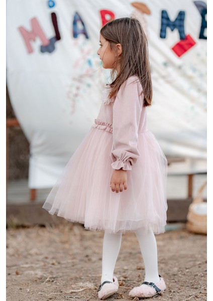 Rosa Kadife Kabarık Tüllü Kız Çocuk Elbise Pembe modelleri