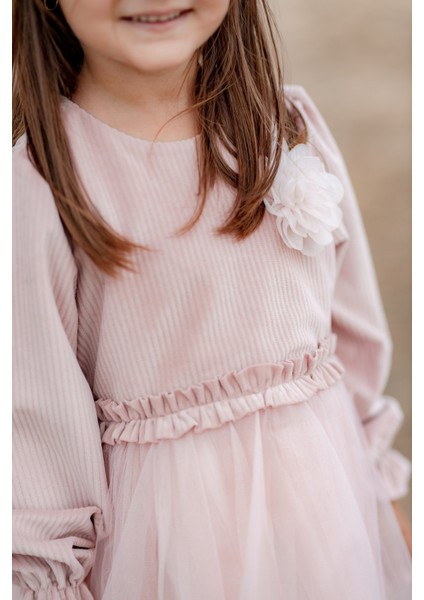 Rosa Kadife Kabarık Tüllü Kız Çocuk Elbise Pembe indirimleri