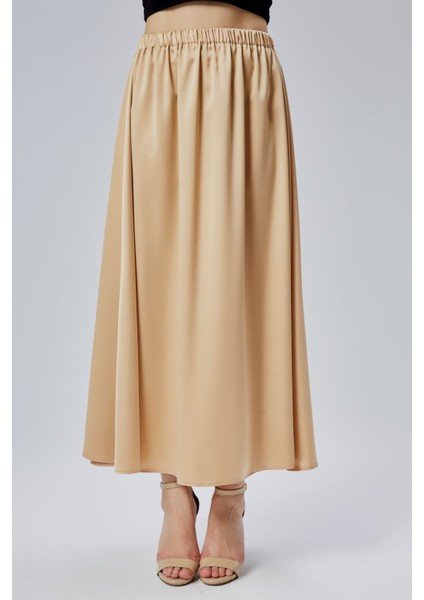 Vizon Regular Büzgülü Beli Lastikli Saten Etek
