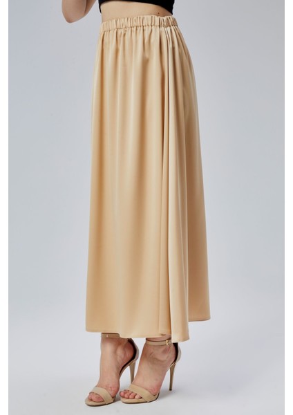 Vizon Regular Büzgülü Beli Lastikli Saten Etek