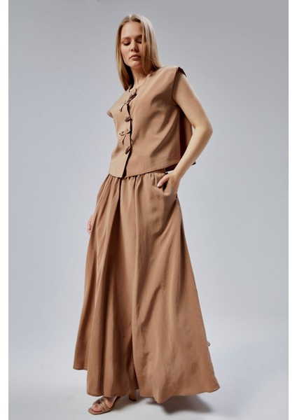 Kahverengi Salaş Kesim Modal Dokuma Etek