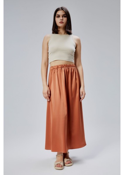 Kiremit Regular Büzgülü Beli Lastikli Saten Etek