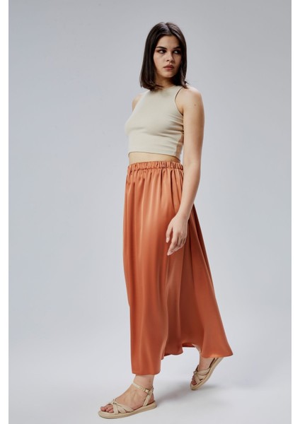 Kiremit Regular Büzgülü Beli Lastikli Saten Etek