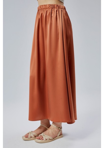 Kiremit Regular Büzgülü Beli Lastikli Saten Etek