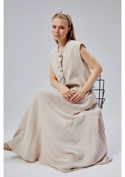 Bej Salaş Kesim Modal Dokuma Etek