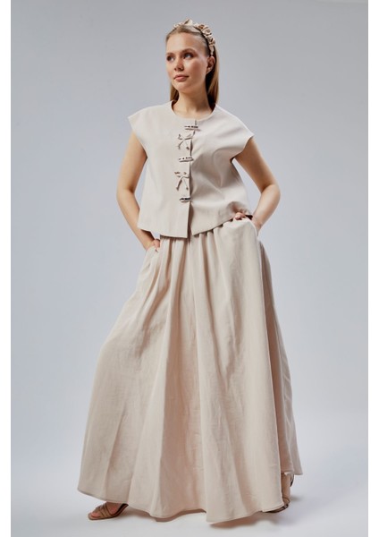 Bej Salaş Kesim Modal Dokuma Etek