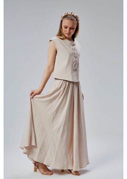 Bej Salaş Kesim Modal Dokuma Etek
