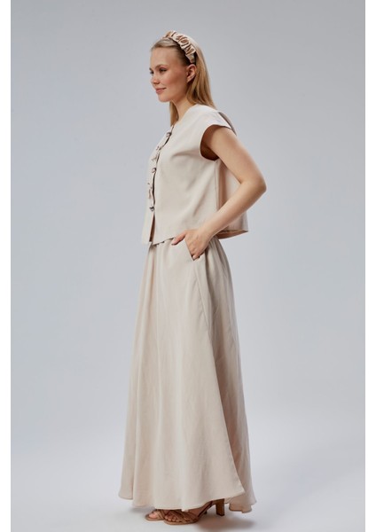 Bej Salaş Kesim Modal Dokuma Etek