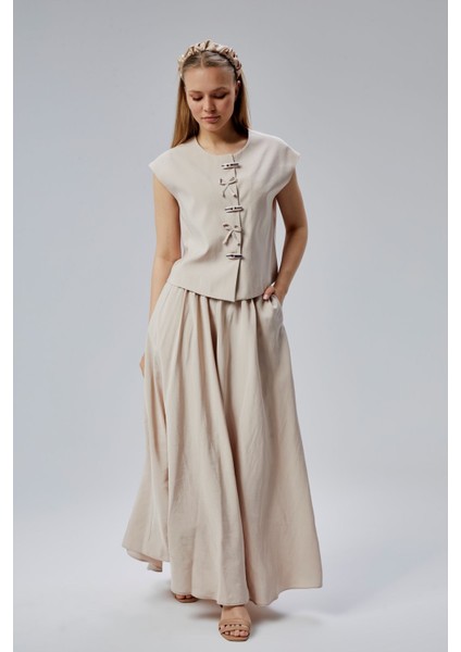 Bej Salaş Kesim Modal Dokuma Etek