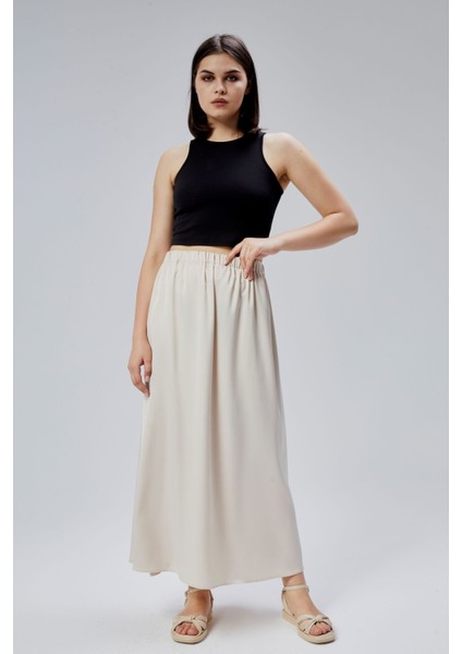 Taş Regular Büzgülü Beli Lastikli Saten Etek