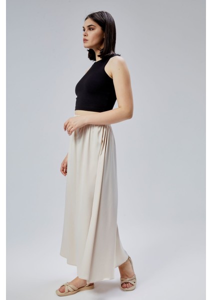 Taş Regular Büzgülü Beli Lastikli Saten Etek
